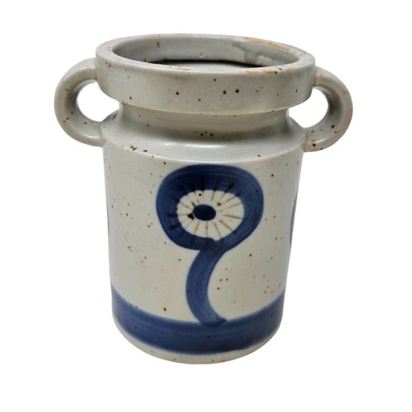 Vintage Mid Century Ceramic Earthenware Double Handle Small Vase Flower Boho - Picture 1 of 5